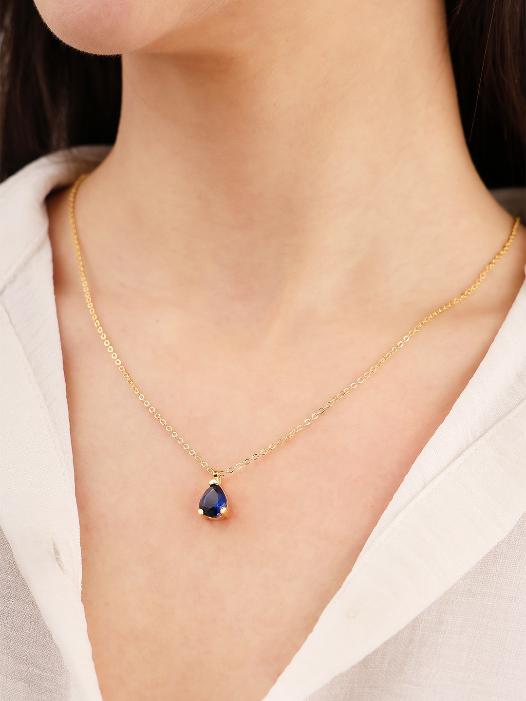 MALENA Gold-Plated Crystals Studded Teardrop Shaped Pendant With Chain