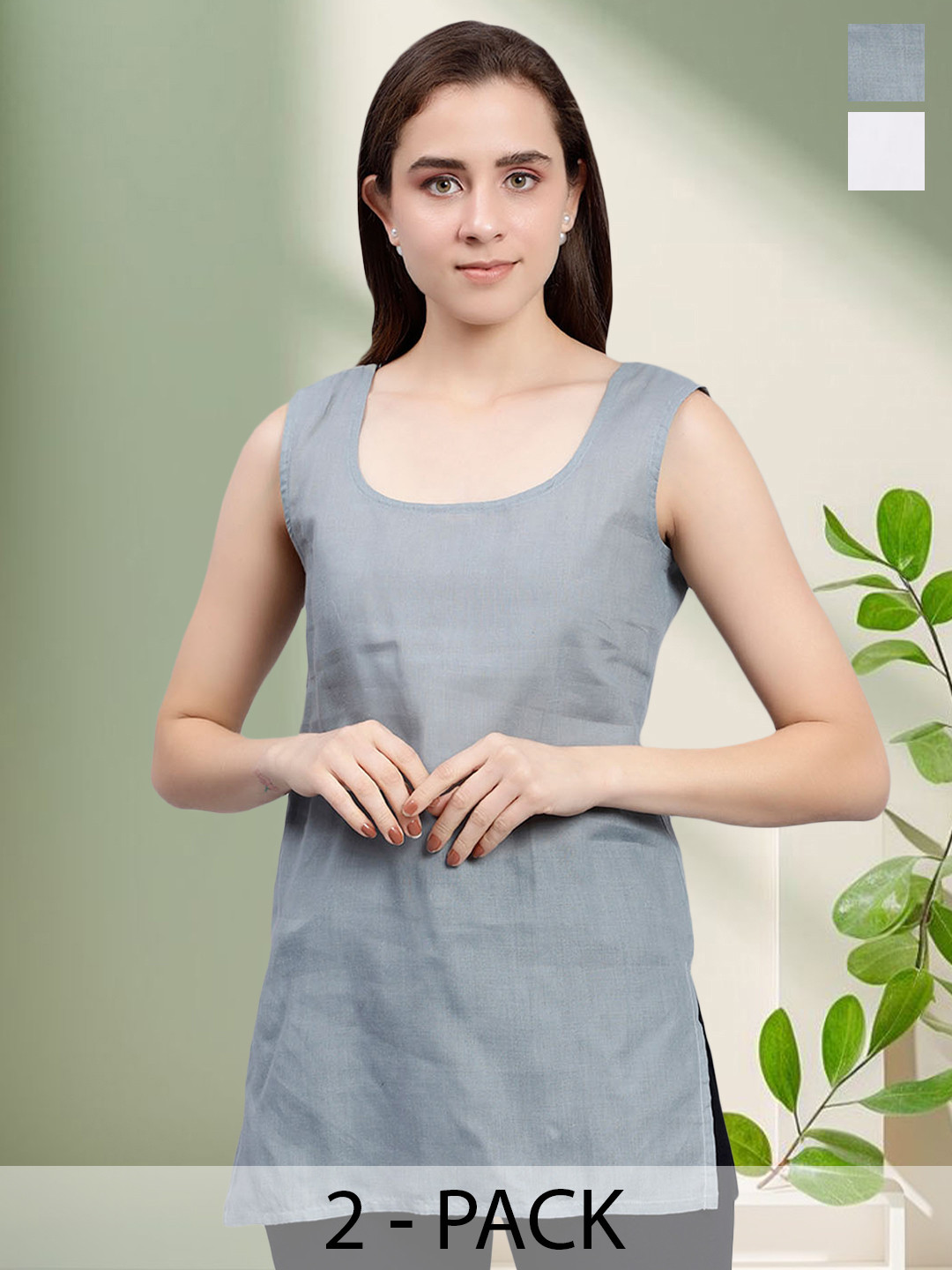Seva Chikan Pack Of 2 Cotton Cover Up Camisole