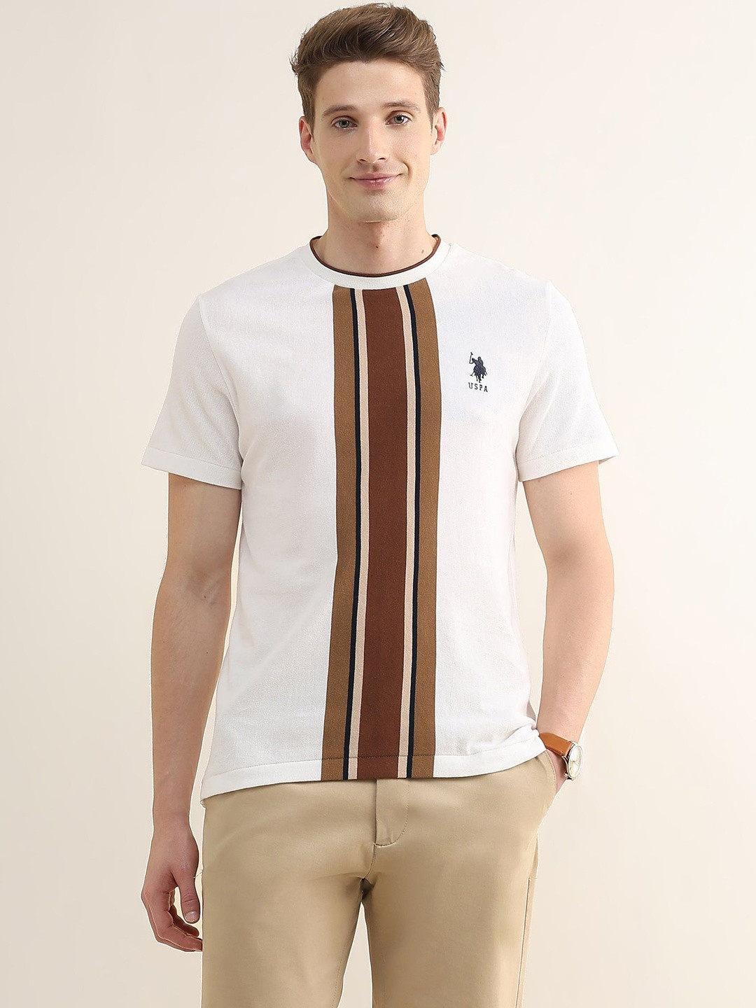 U.S. Polo Assn.Vertical Striped Slim Fit Pure Cotton T-Shirt
