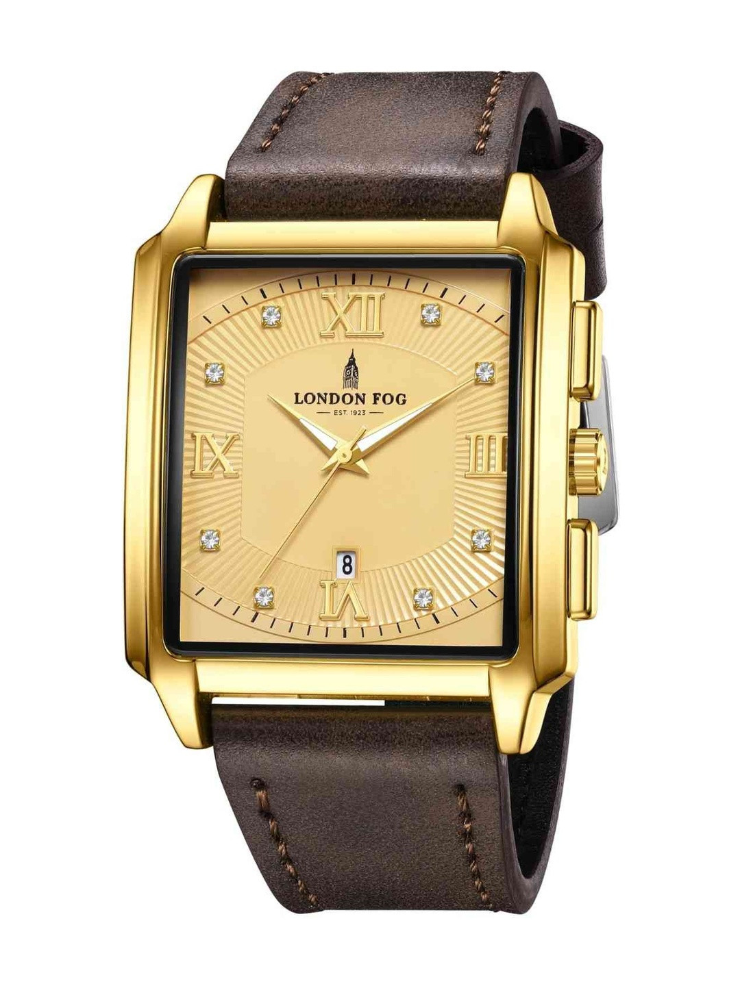 London Fog Mayfair Collection Analog Watch for Men with Square Dial, Leather Strap