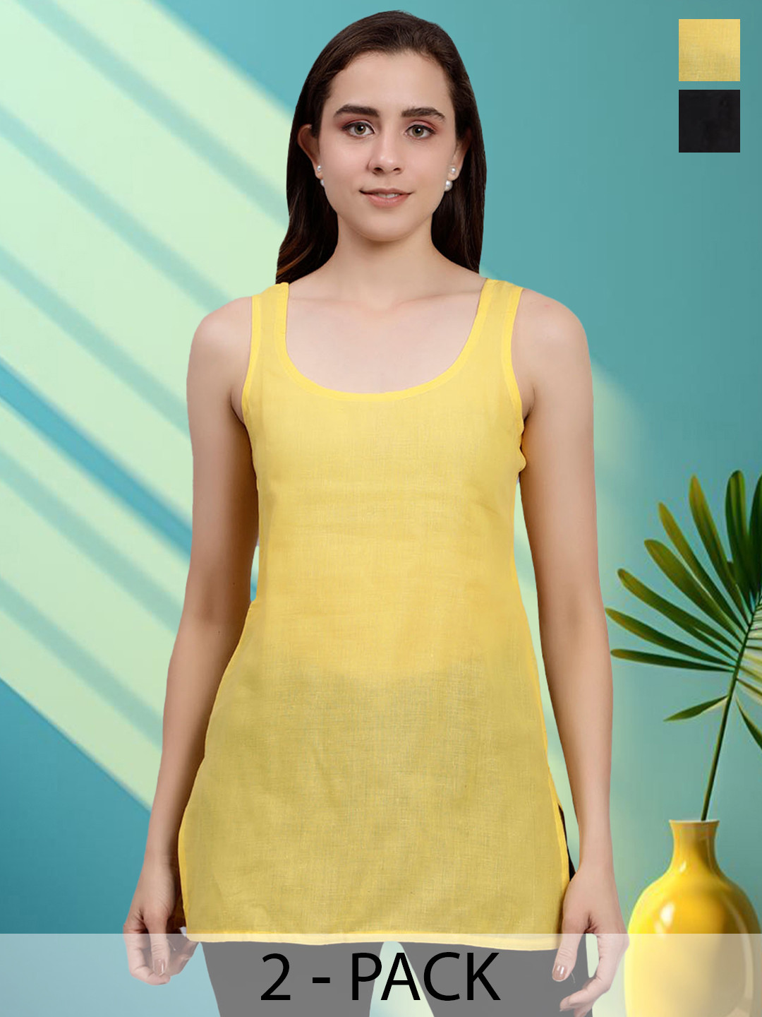 Seva Chikan Pack Of 2 Cotton Cover Up Camisole