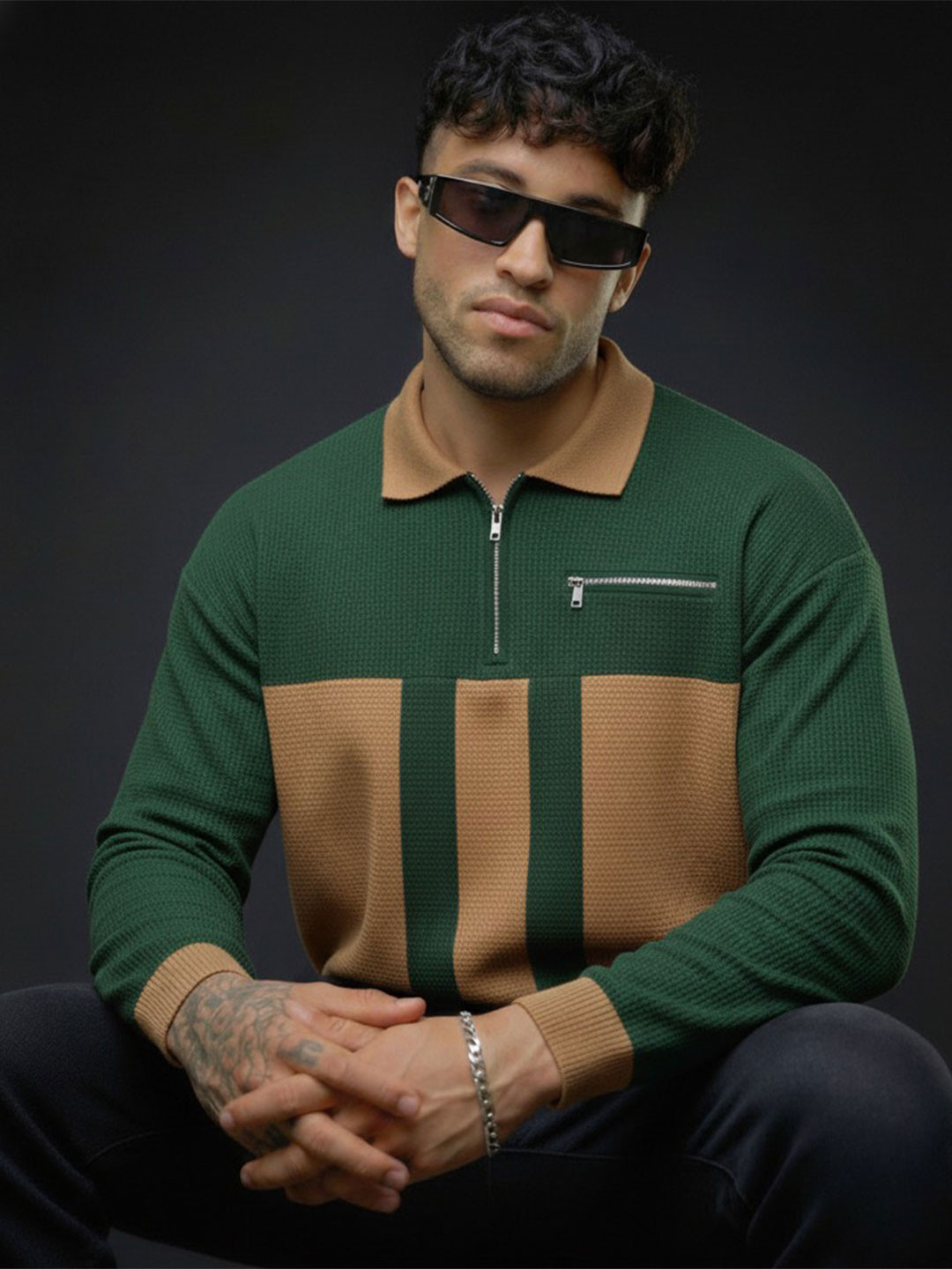 Mobox Men Colourblocked Polo Collar Pockets T-shirt