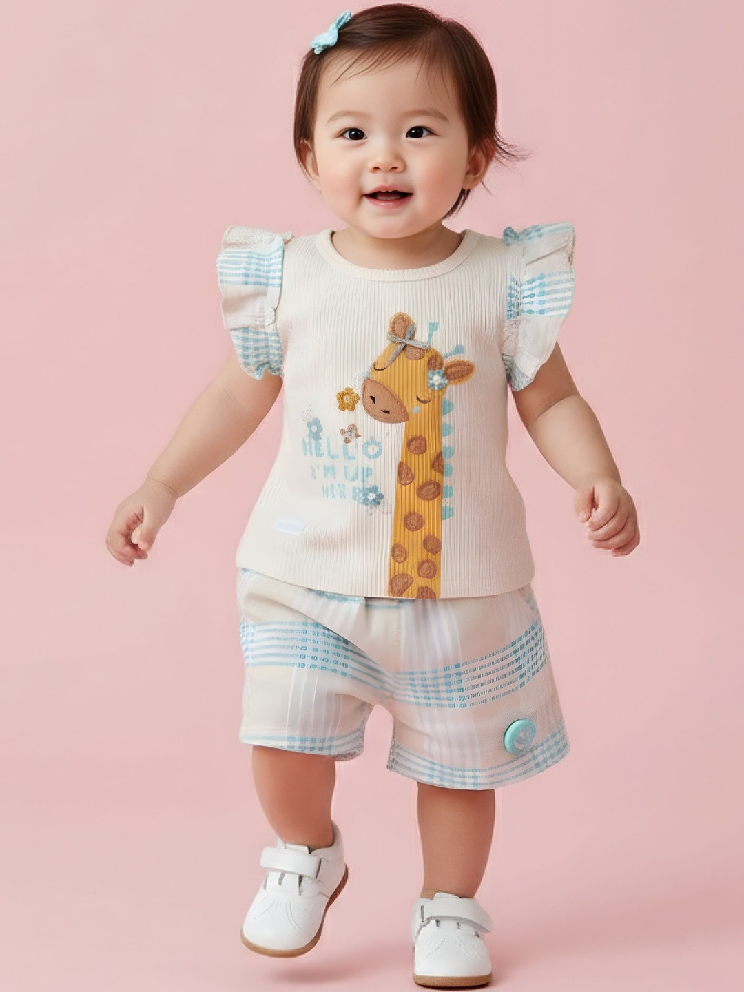 KIKO Girls Printed Pure Cotton T-shirt With Shorts