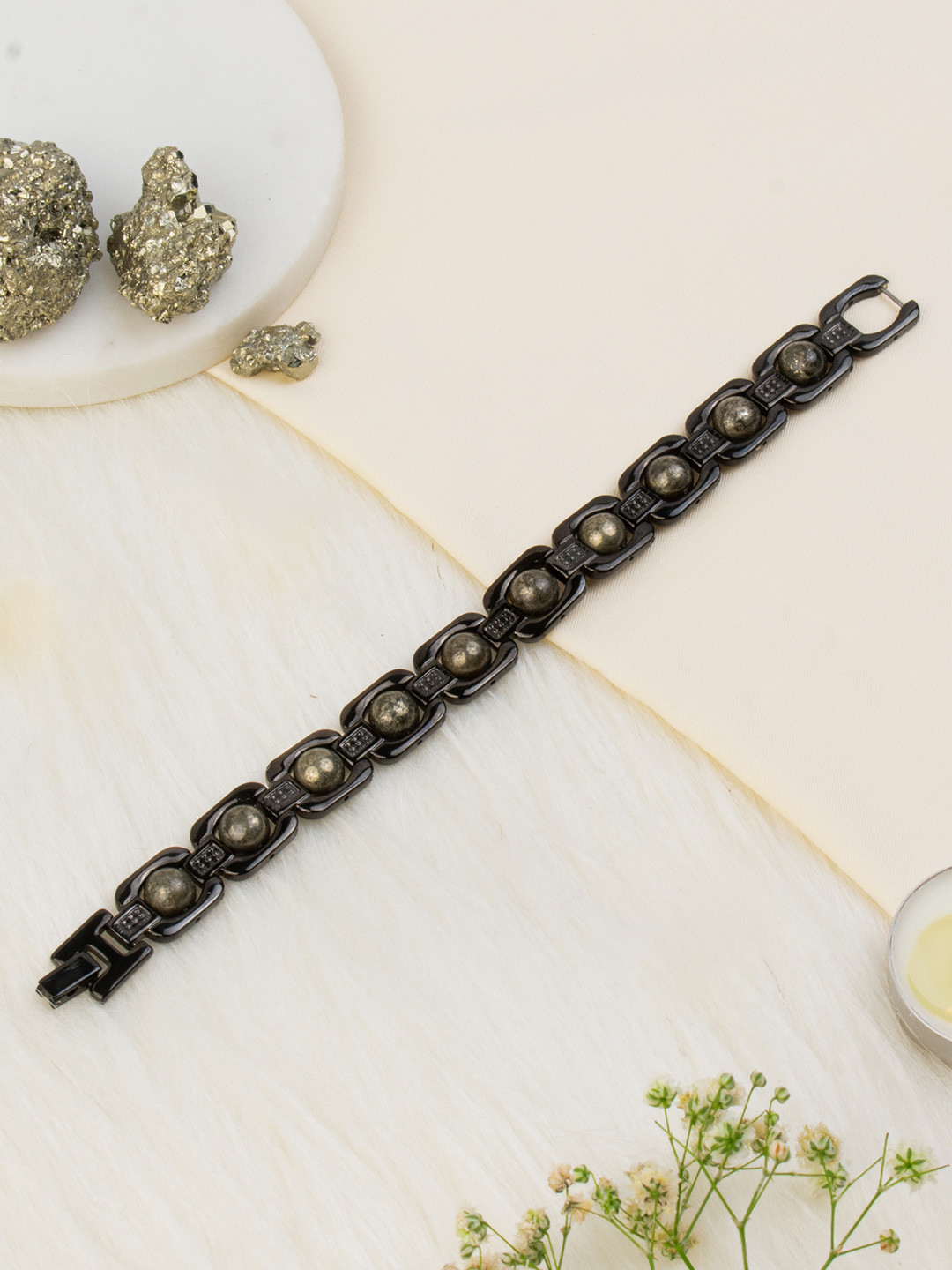 Astrotalk Black Metal Raw Pyrite Bracelet