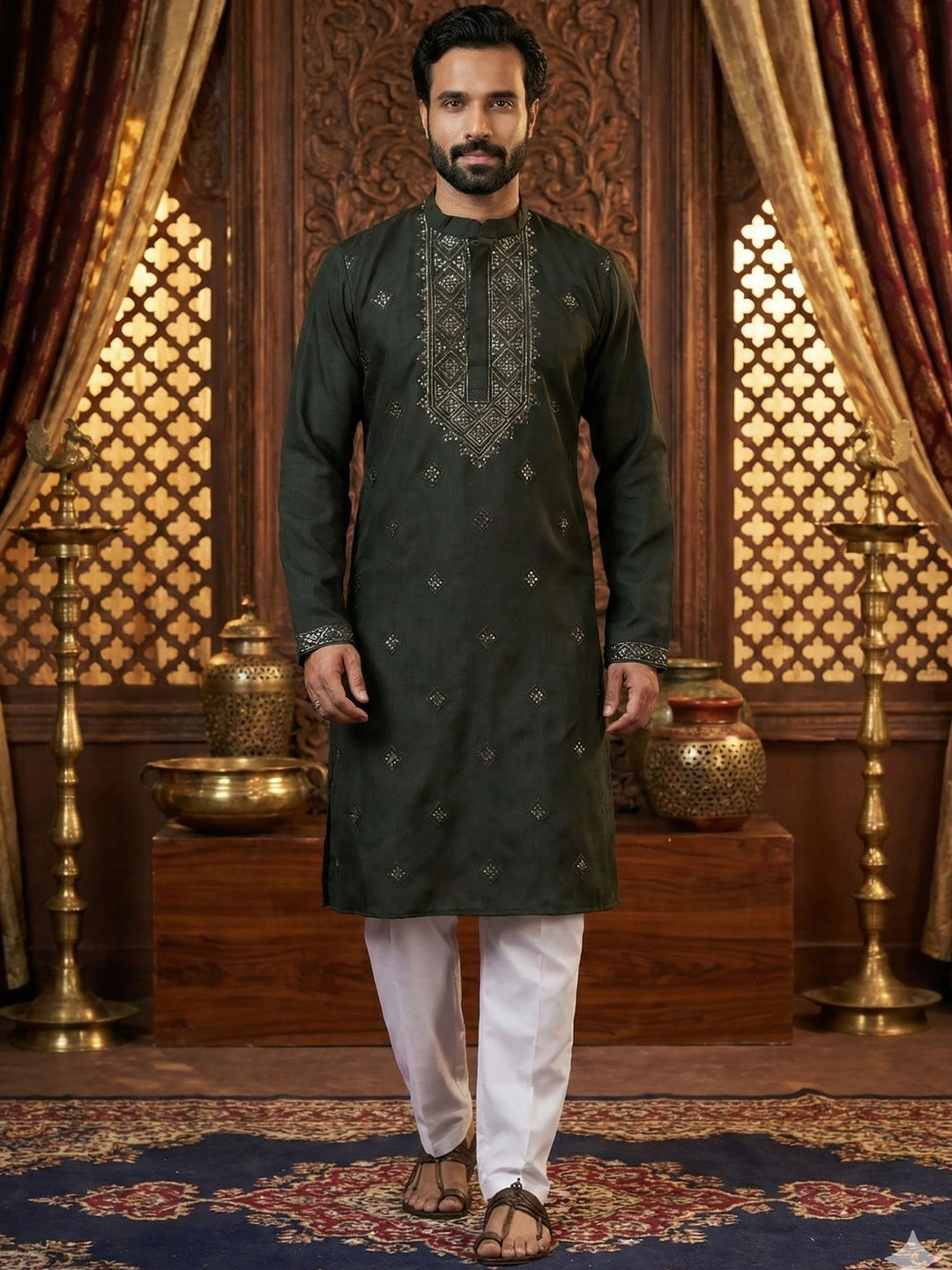 RANGRAAG Men Embroidered Flared Sleeves Kurta