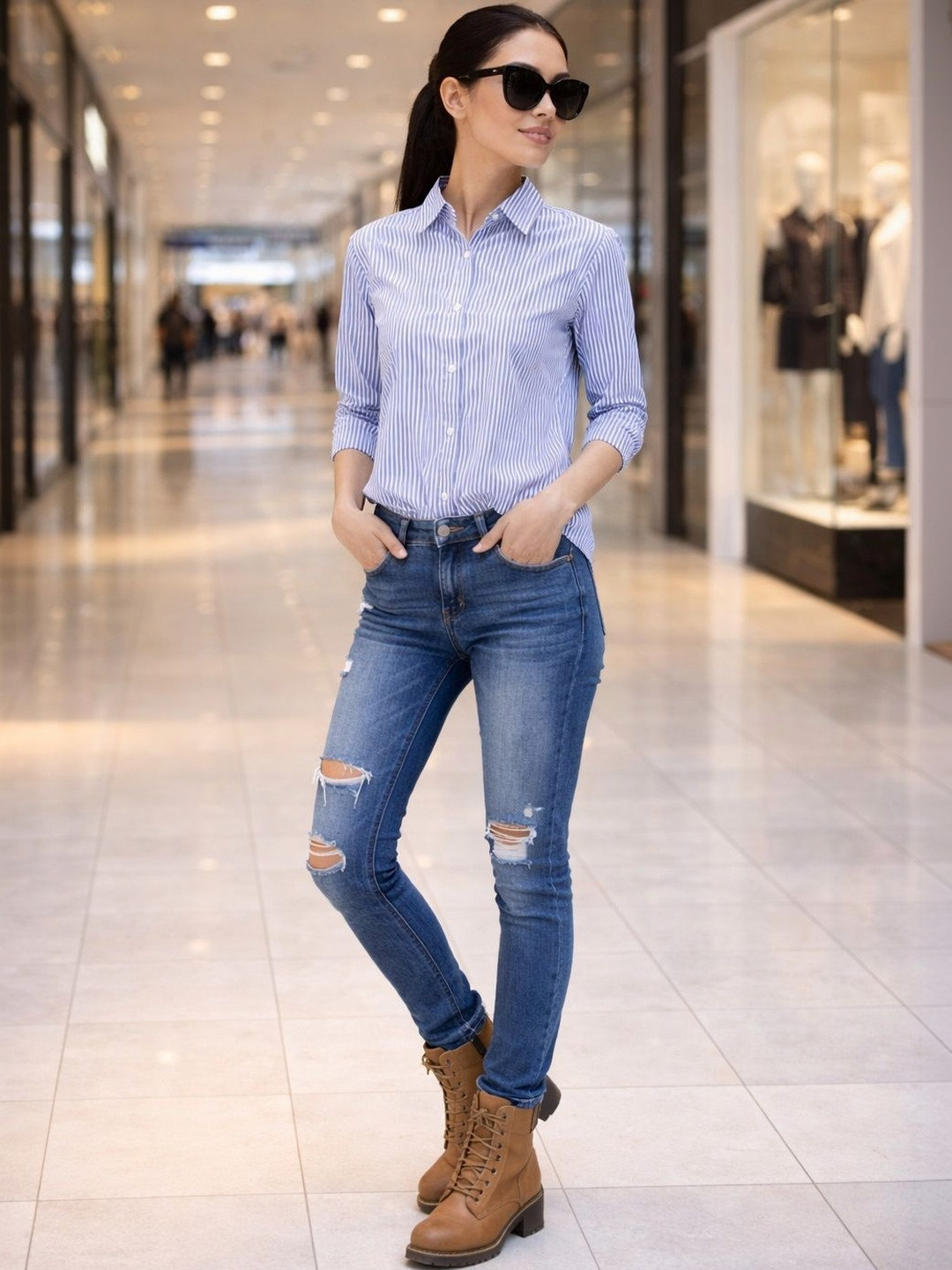 MIRAVUE Women Relaxed Striped Casual Shirt