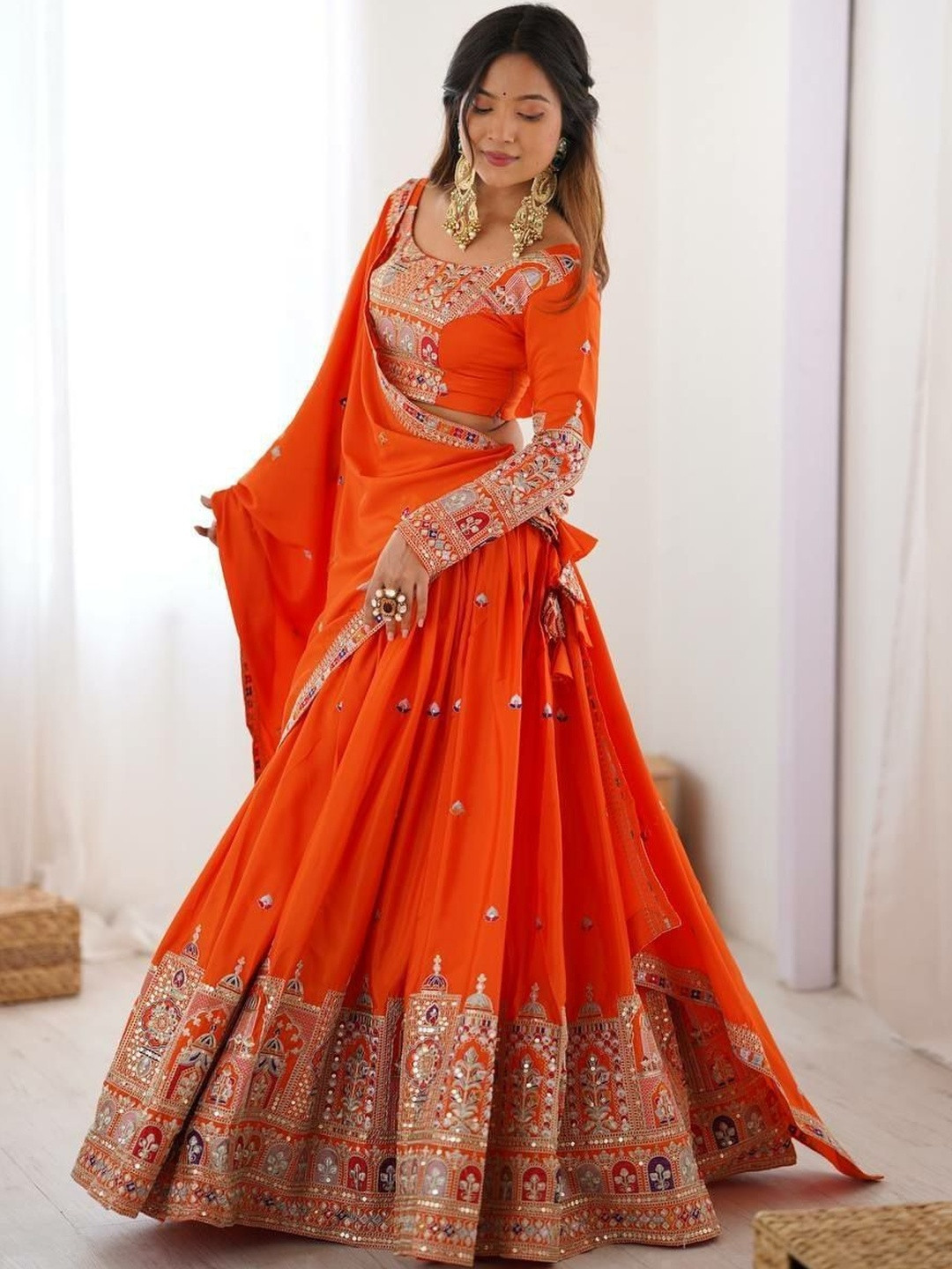 KRYSAL Embellished Sequinned Semi-Stitched Lehenga & Blouse With Dupatta