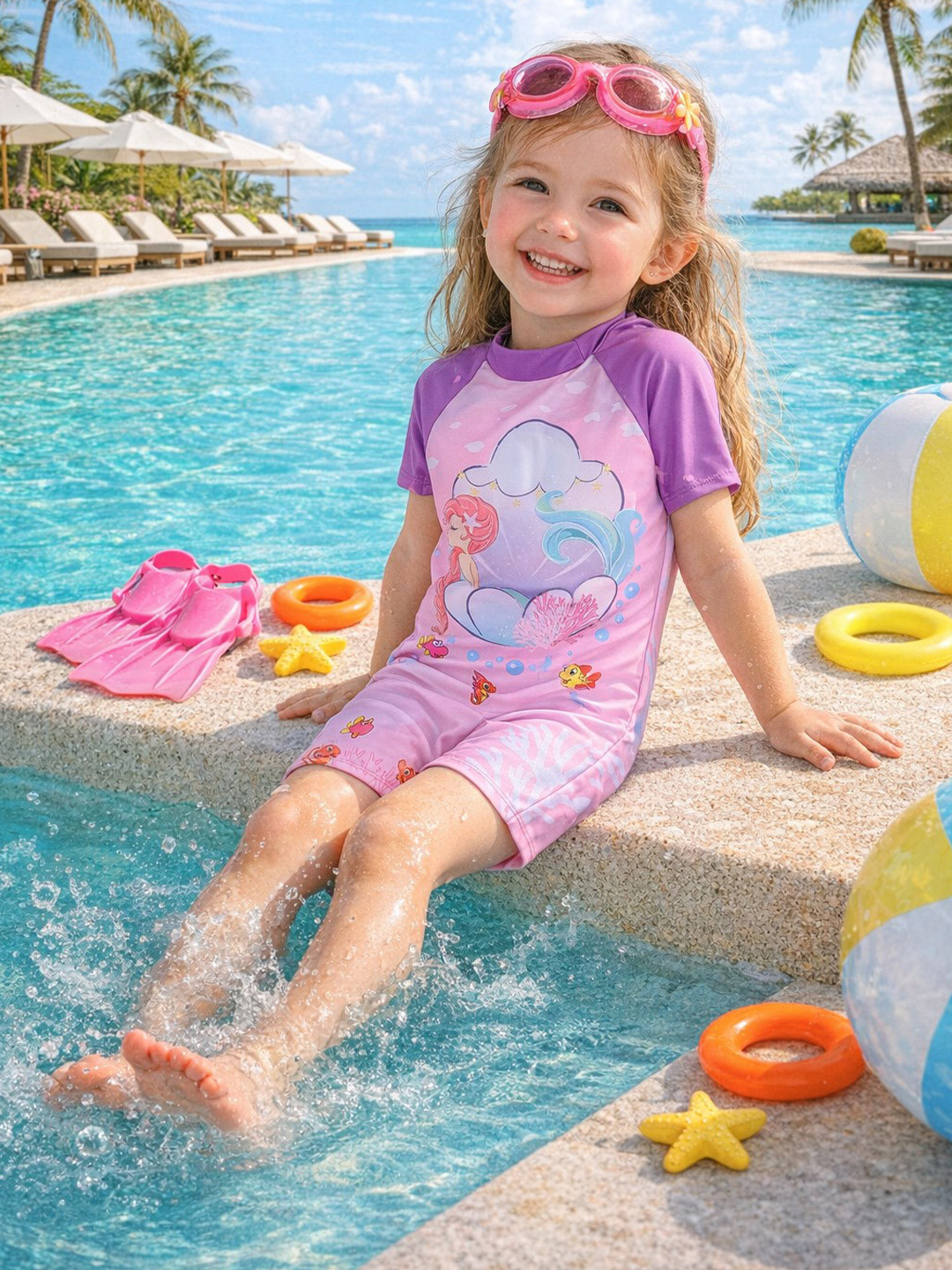PASSION PETALS Girls Printed Round Neck Swimming Dress