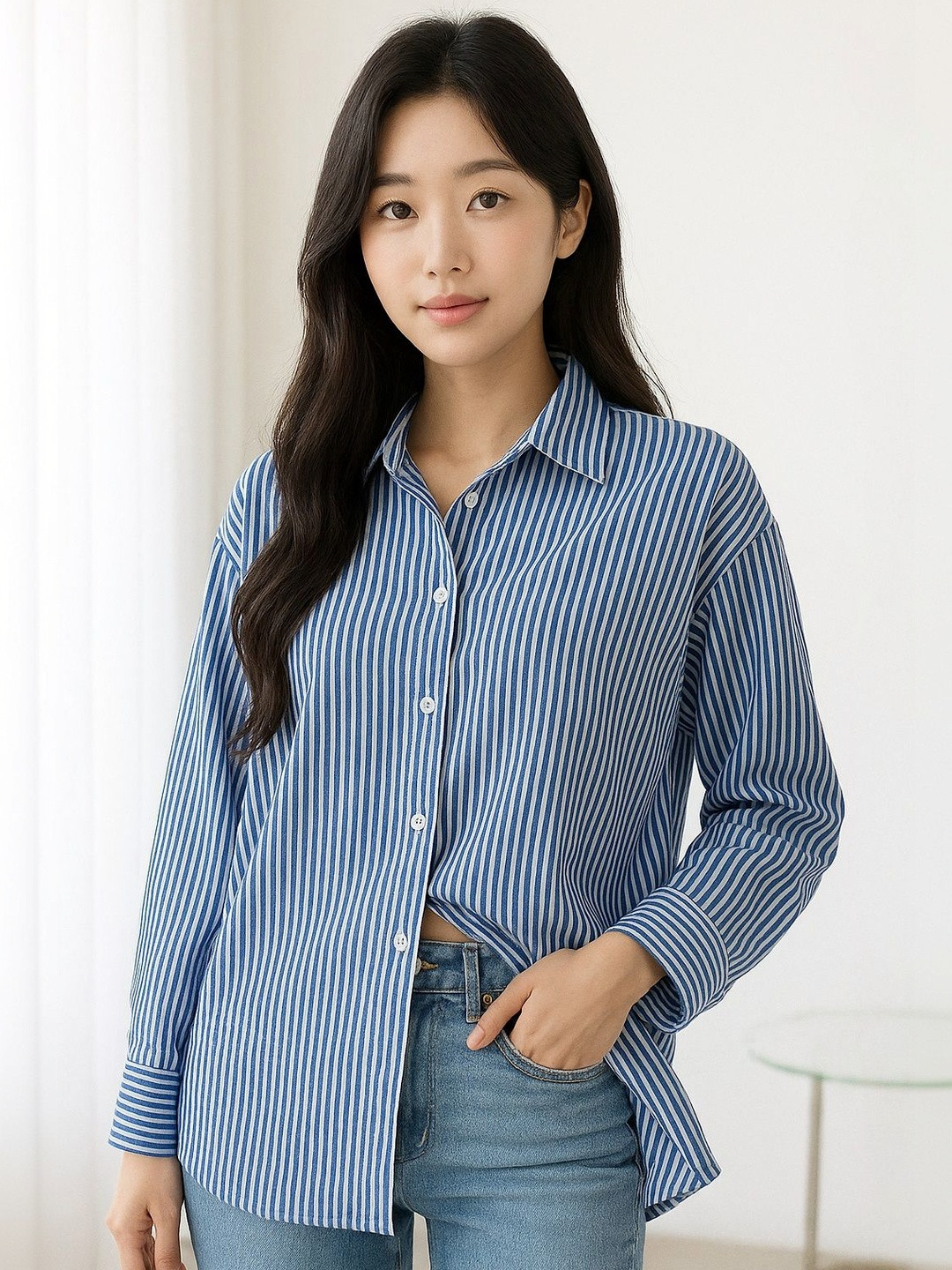 MIRAVUE Women Relaxed Striped Casual Shirt
