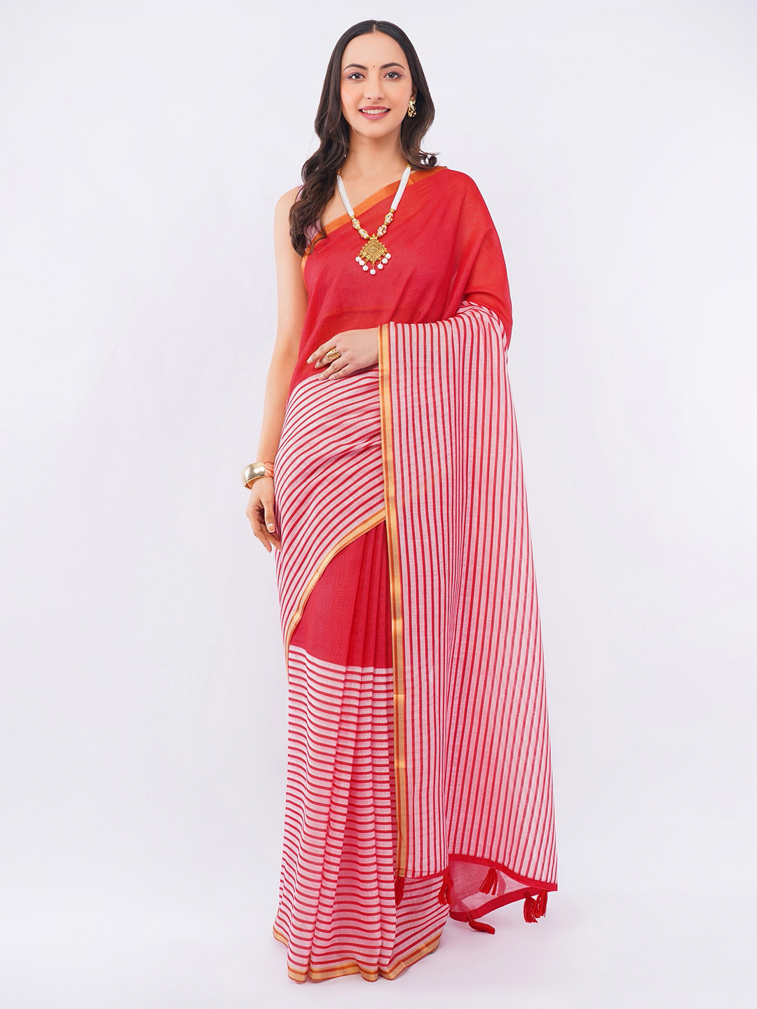 SAMANTHA Striped Pure Linen Saree