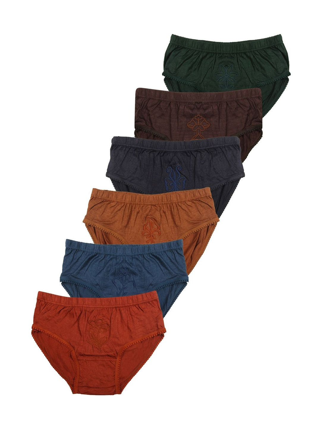 YELLOWDELIGHT Girls Pack of 6 Self Design Assorted Cotton Basic Briefs