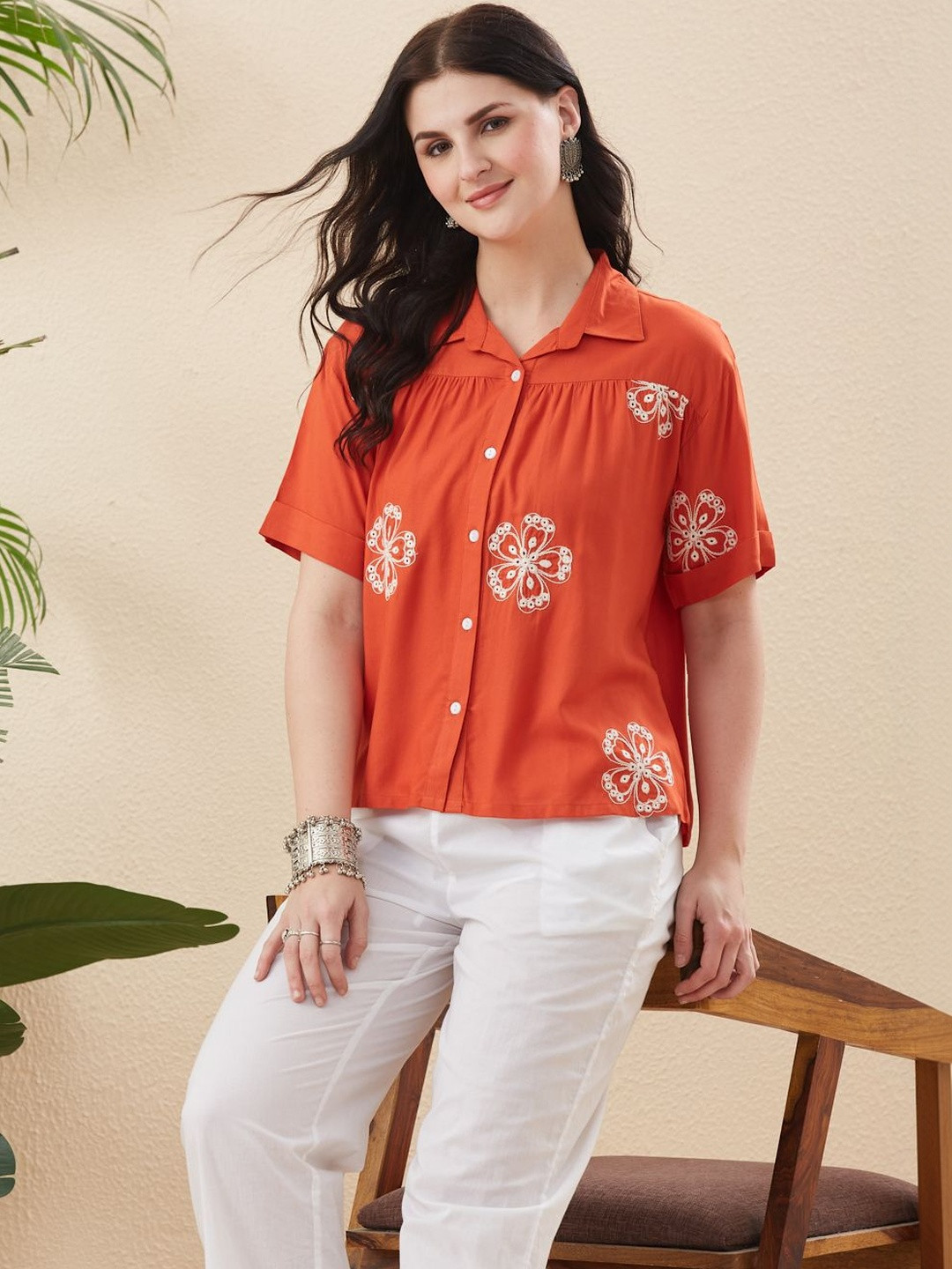 J Turritopsis Women Regular Fit Embroidered Casual Shirt