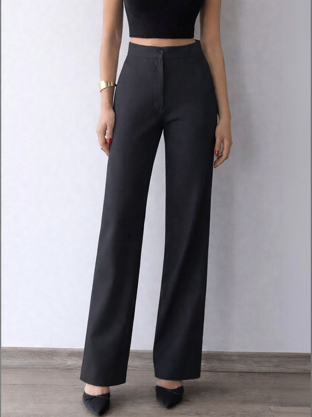 BAESD Women Relaxed Straight Leg Straight Fit High-Rise Non Iron Trousers