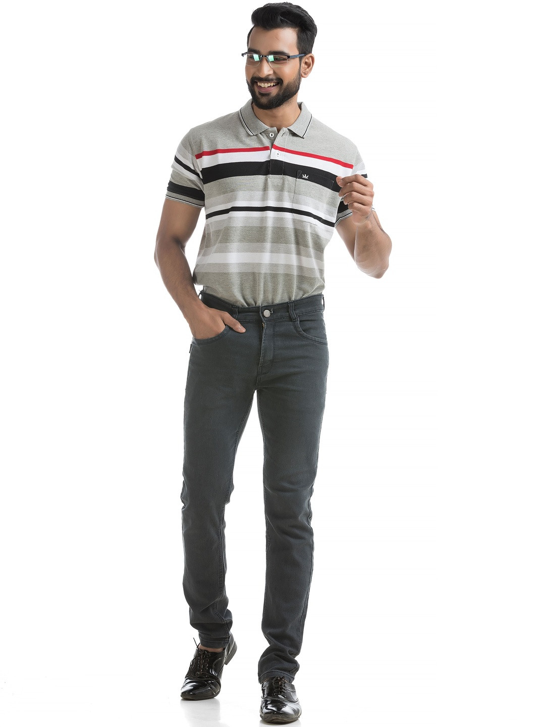 VITAL Men Striped Polo Collar Pockets T-shirt