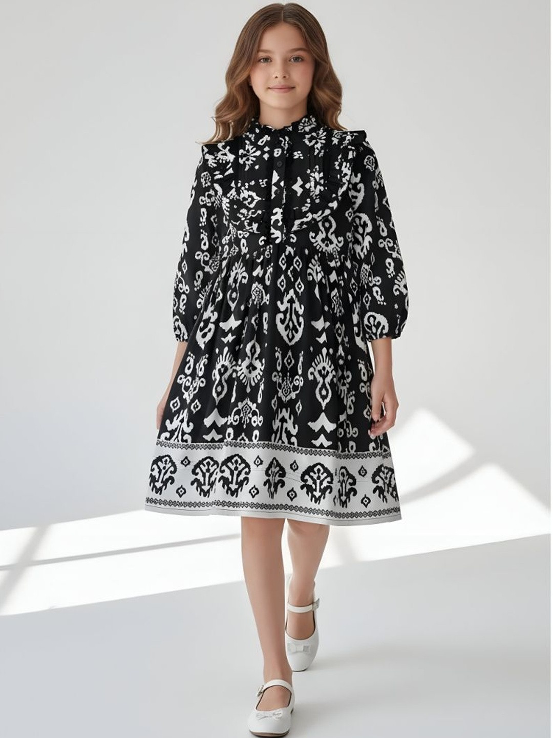 Bella Moda Print Puff Sleeve Fit & Flare Dress