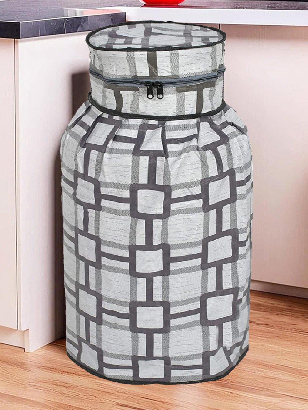 Kuber Industries Grey & White Square Printed Waterproof & Dustproof Cylinder Cover
