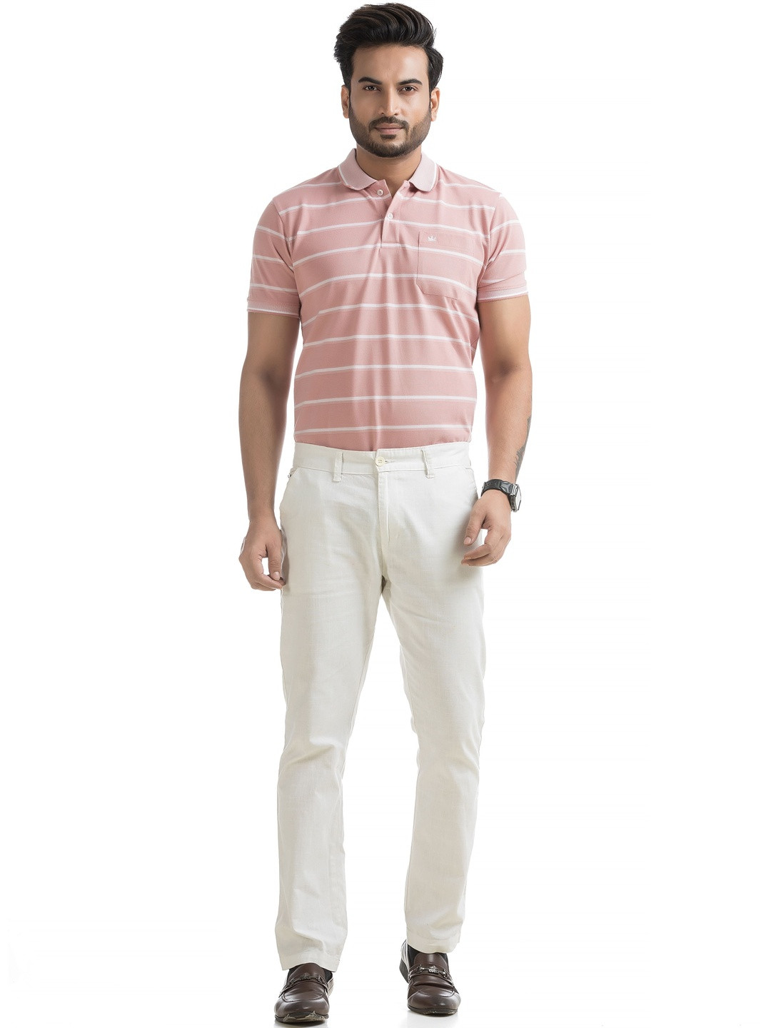 VITAL Men Striped Polo Collar Pockets T-shirt