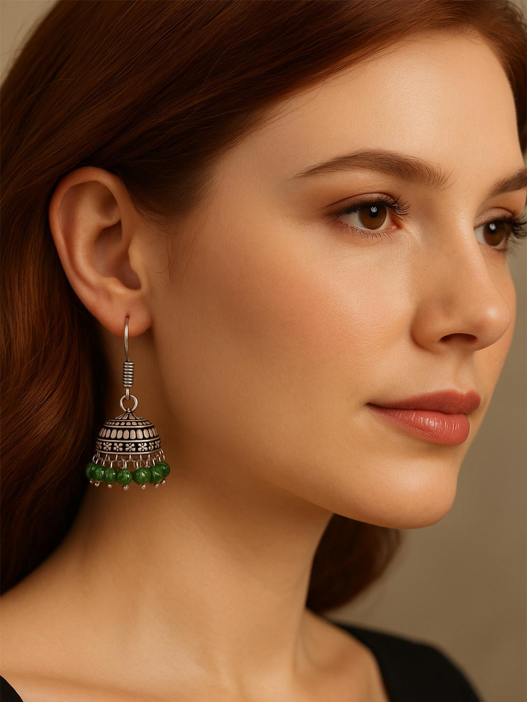JEWELOPIA Silver-Plated Dome Shaped Oxidised Jhumkas