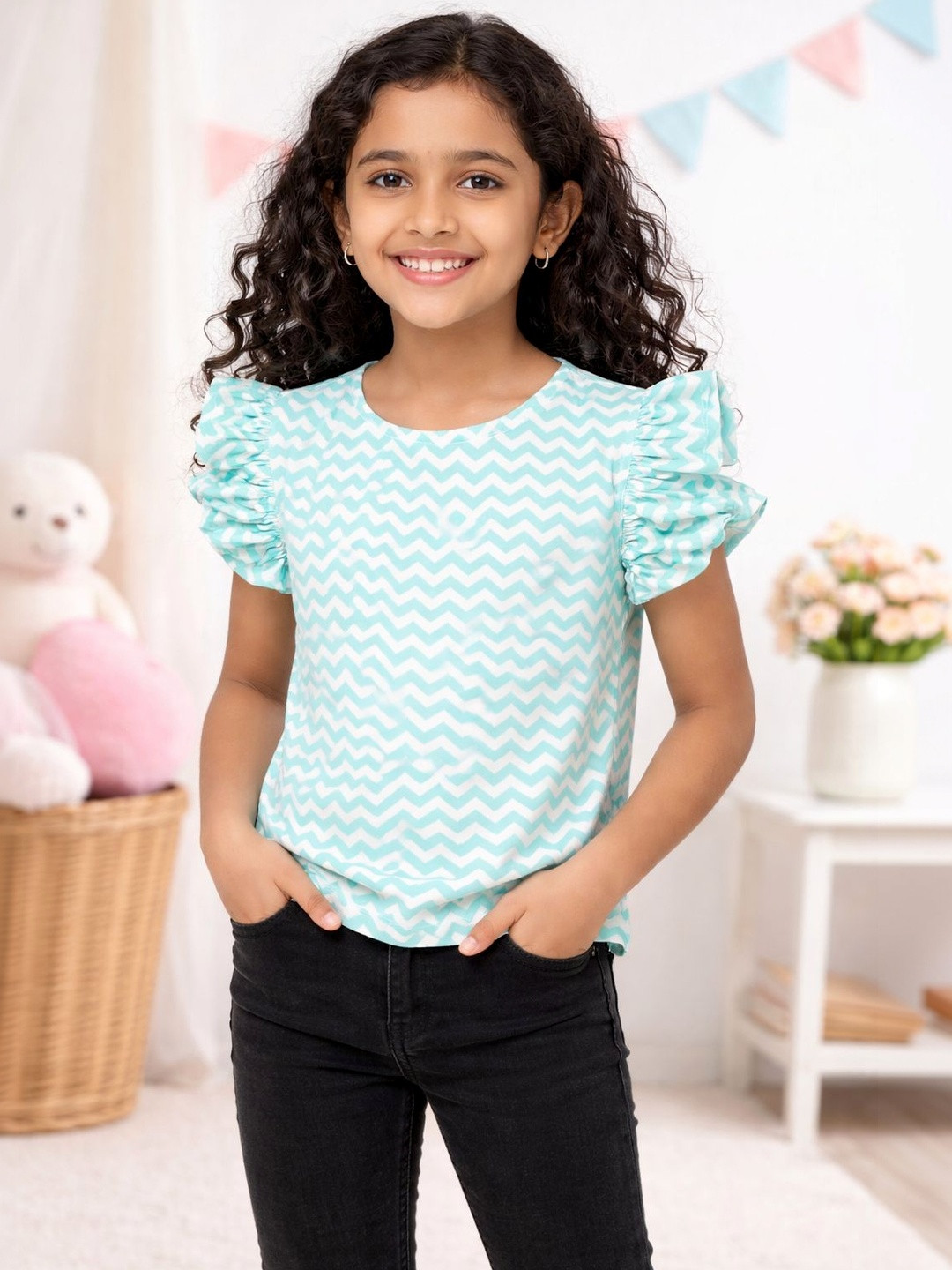 CHILINS Girls Blue Cotton Tops
