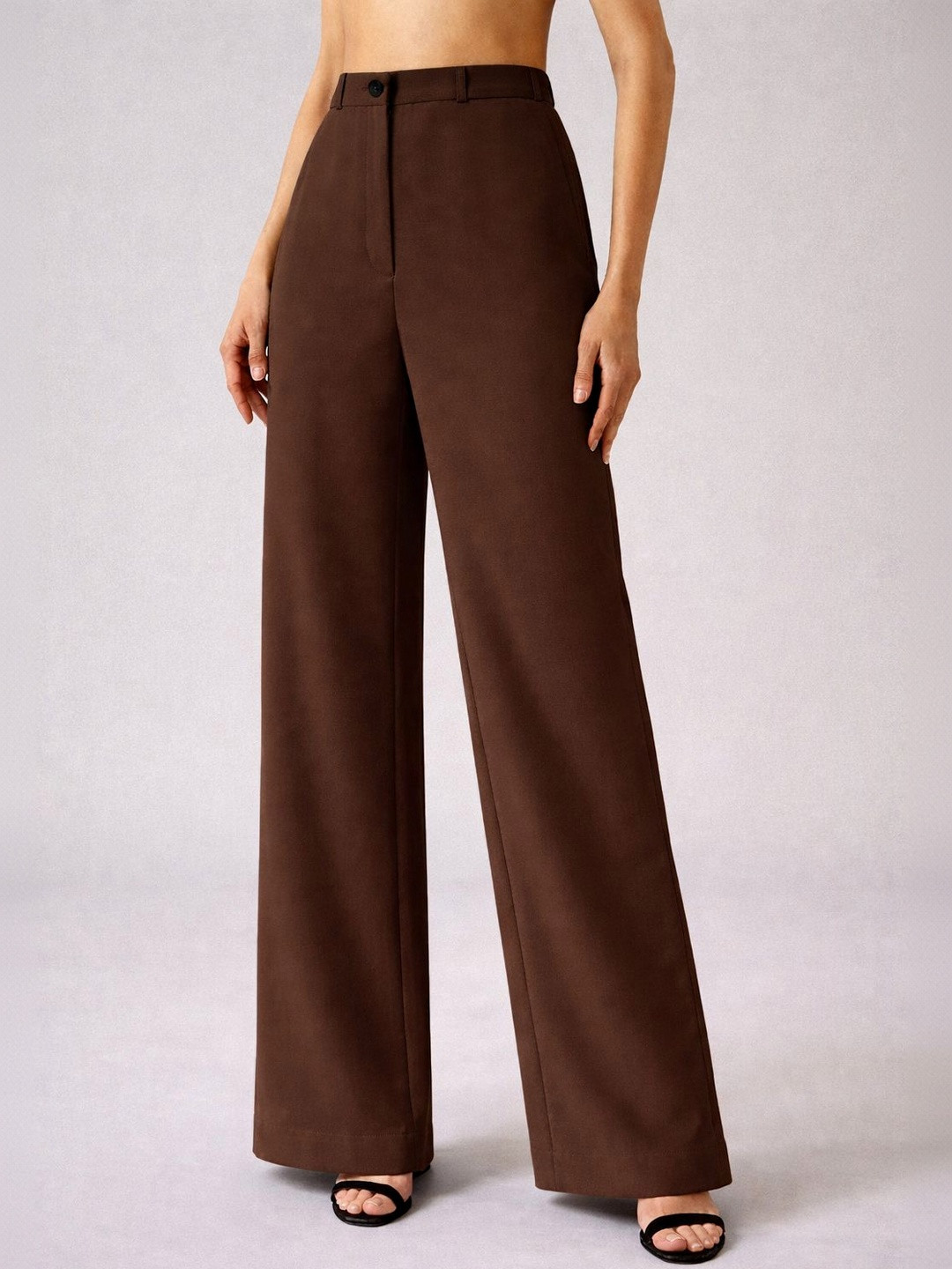 BAESD Women Relaxed Straight Leg Straight Fit High-Rise Non Iron Trousers