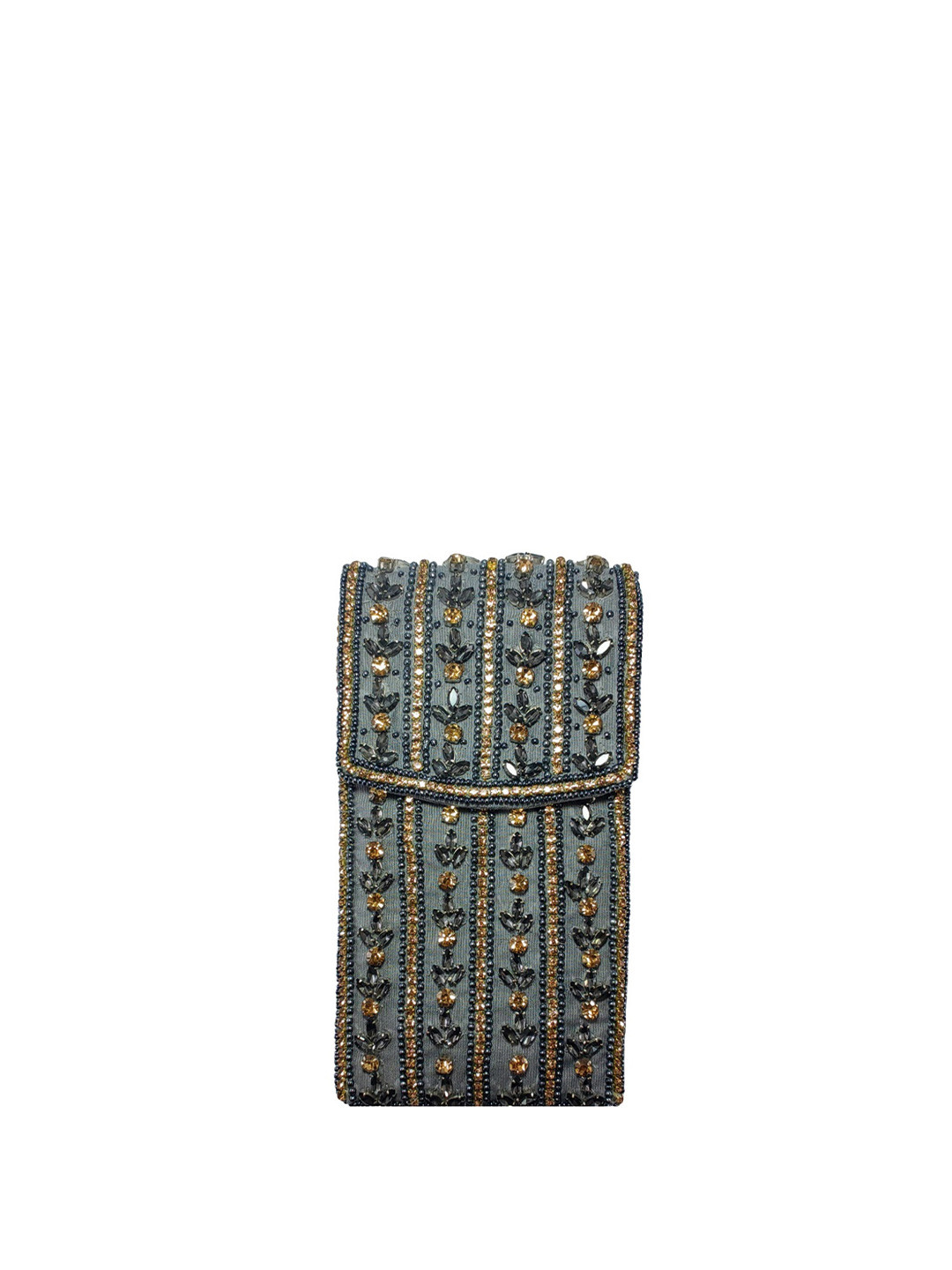 Kaarnis Grey Elegance Ornament Mobile Clutch Bag for Sarees and Lehengas