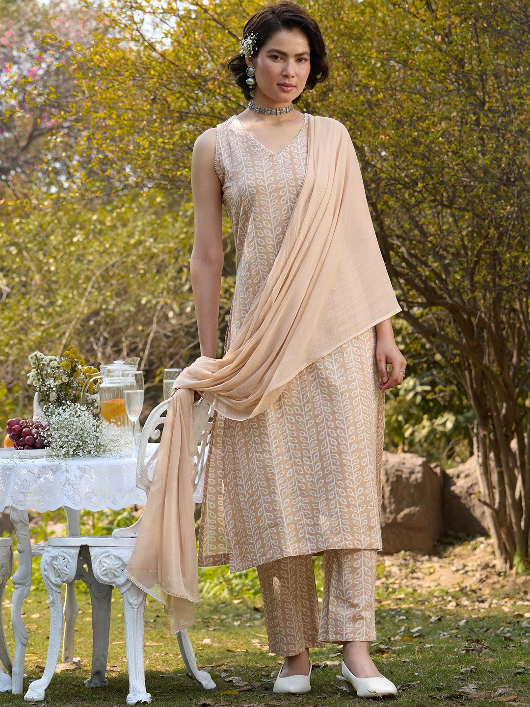 Khushal K Women Ethnic Motifs Printed Regular Pure Cotton Kurta with Trousers & With Dupatta