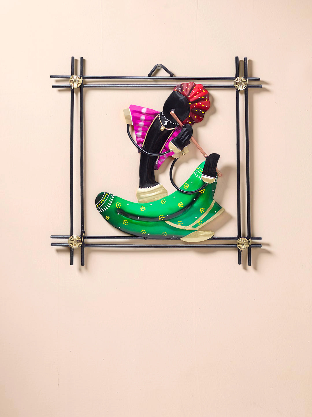 Golden Peacock Musician Frame Metal Ethnic Motifs Glossy Hanging Hall Wall Hangings-13In