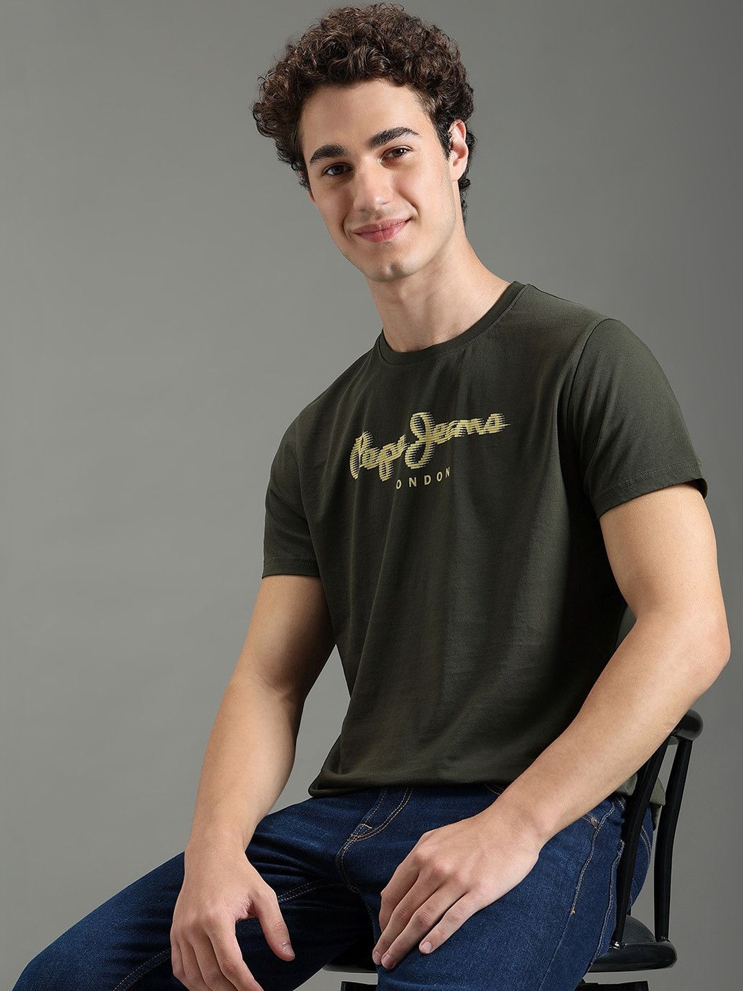 Pepe Jeans Men Brand Logo Printed Pure Cotton Slim Fit T-shirt