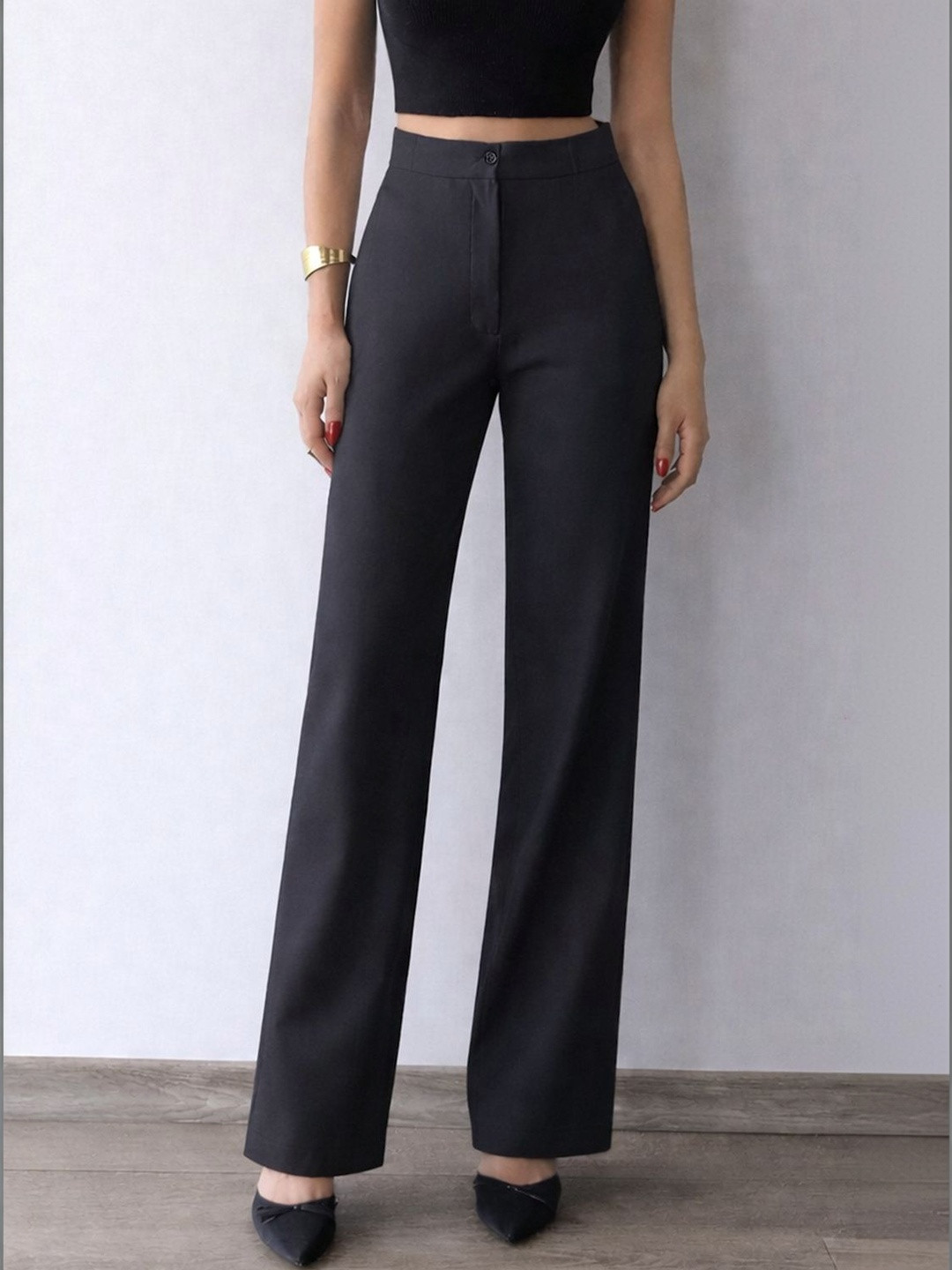 BAESD Women Relaxed Straight Leg Straight Fit High-Rise Non Iron Trousers