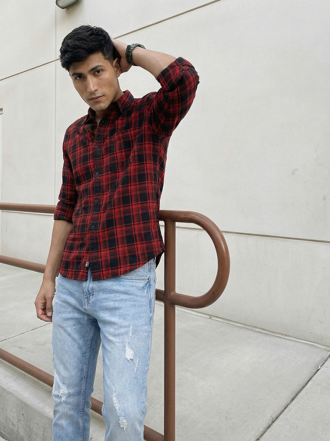 Roadster Men Red & Black Tartan Checks Checked Cotton Casual Shirt