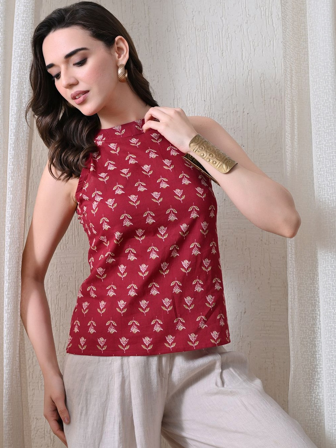 KALAMIR Floral Print Cotton Top