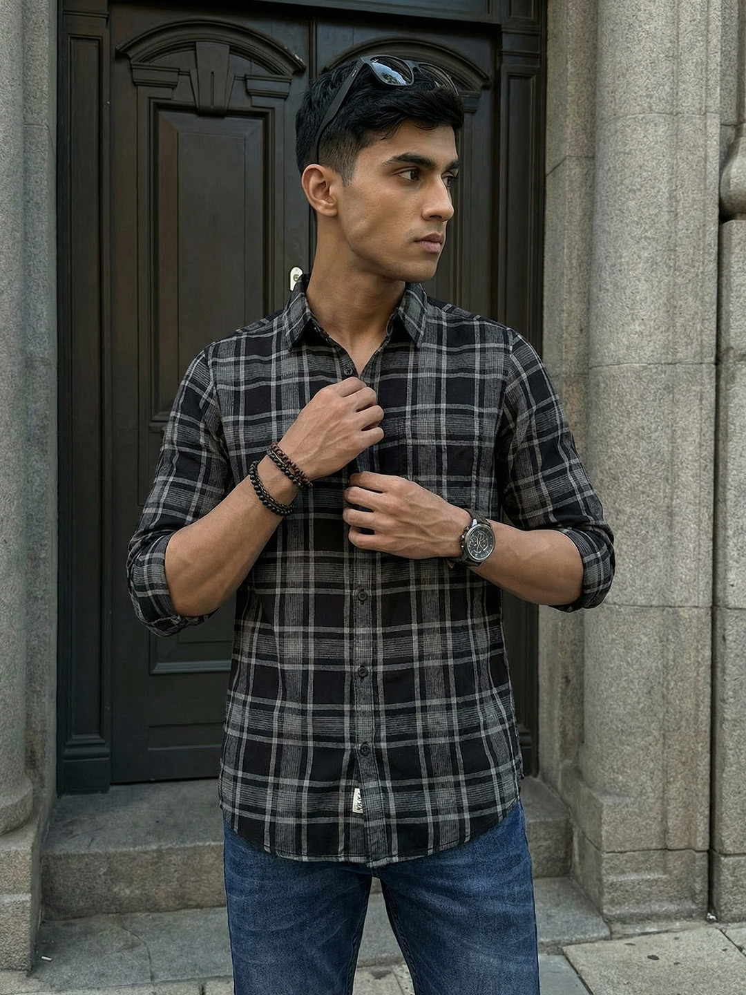 Roadster Men Black Checked Casual Shirt