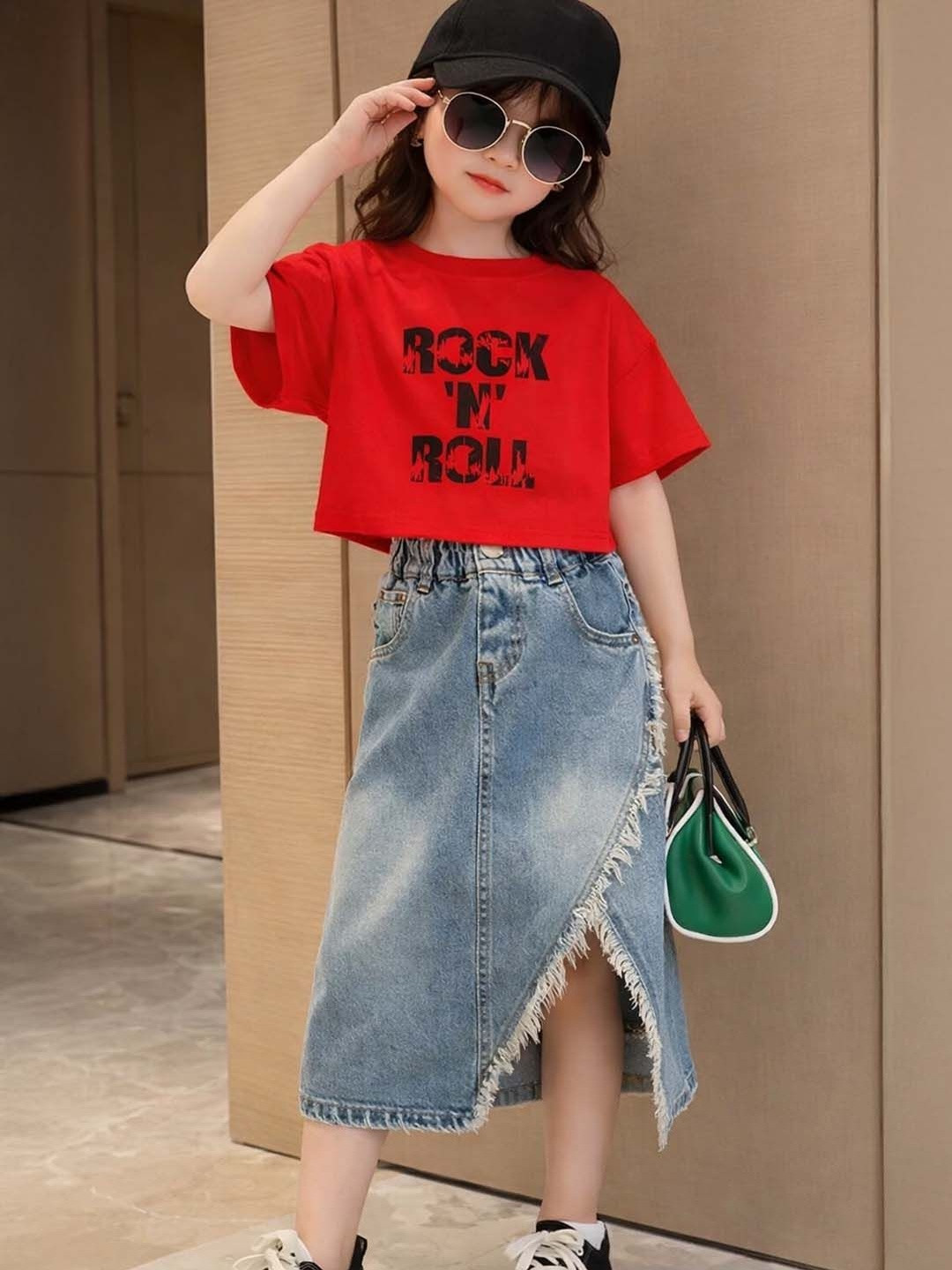 Xsole Girls Printed T-shirt with Skirt