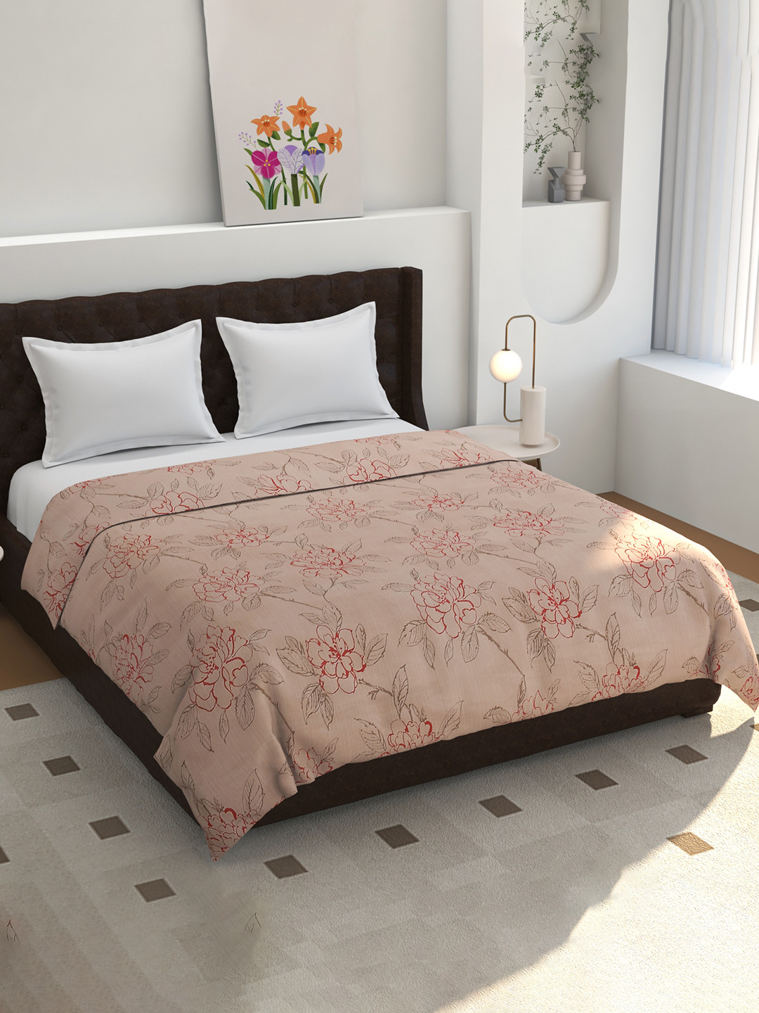 BELVOSTUM Pink & Grey Printed Cotton Double-Size Duvet Cover With Zipper