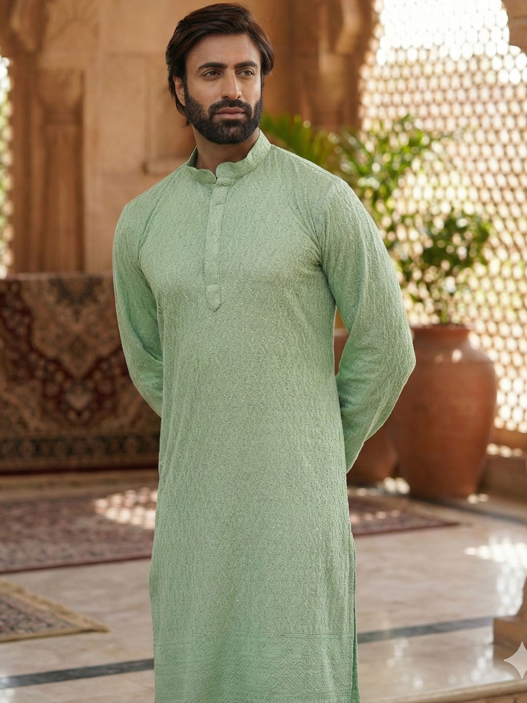 RANGRAAG Ethnic Motifs Chikankari Embroidered Straight Kurta
