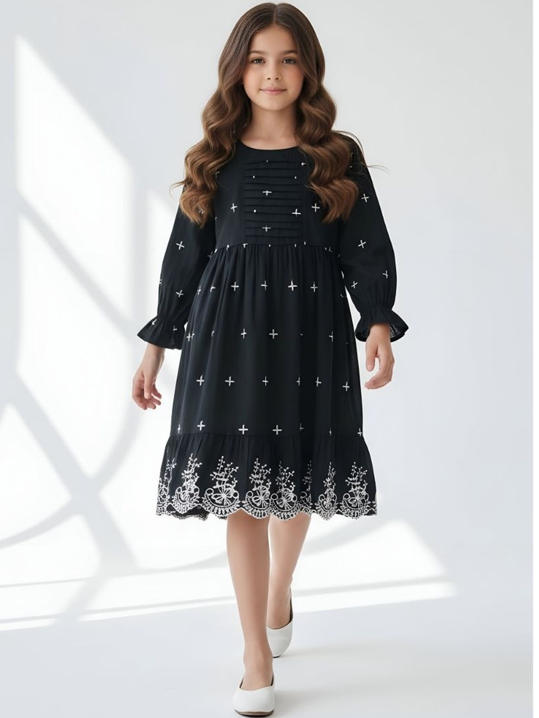 Bella Moda Floral Embroidered Puff Sleeve Fit & Flare Dress