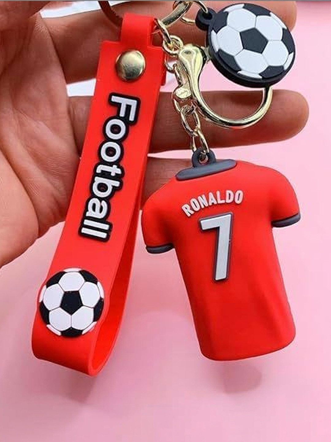 blue aura Long Ribbon & CR7 Football Keychain