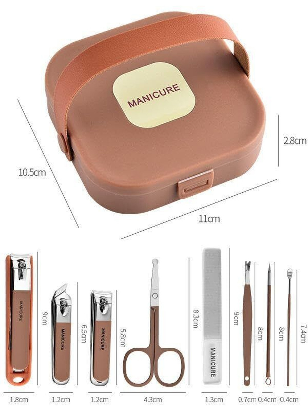 Kami Set Of 8 Portable Manicure Kit - Brown