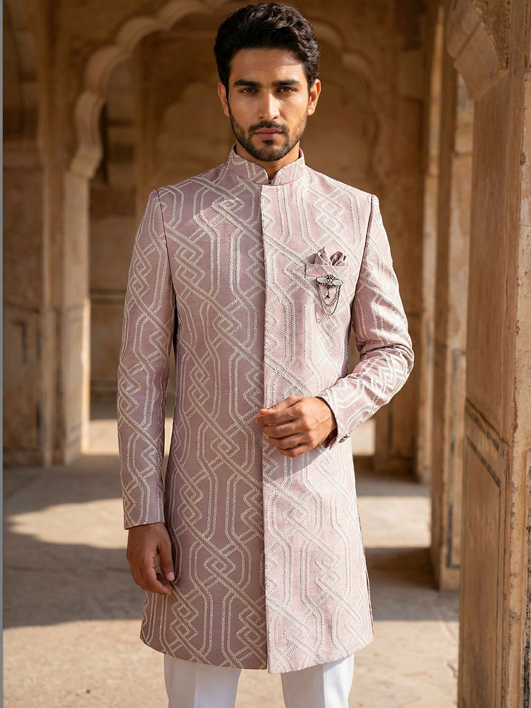 Jompers Embroidered Mandarin Collar Sherwani