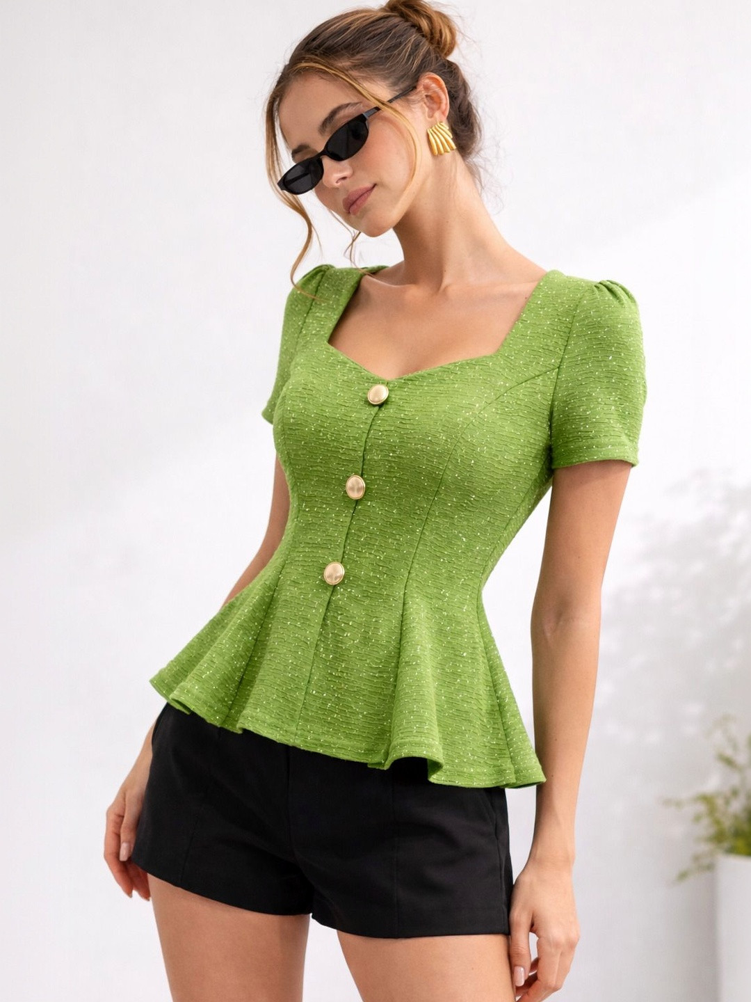 AROD Puff Sleeve Peplum Top