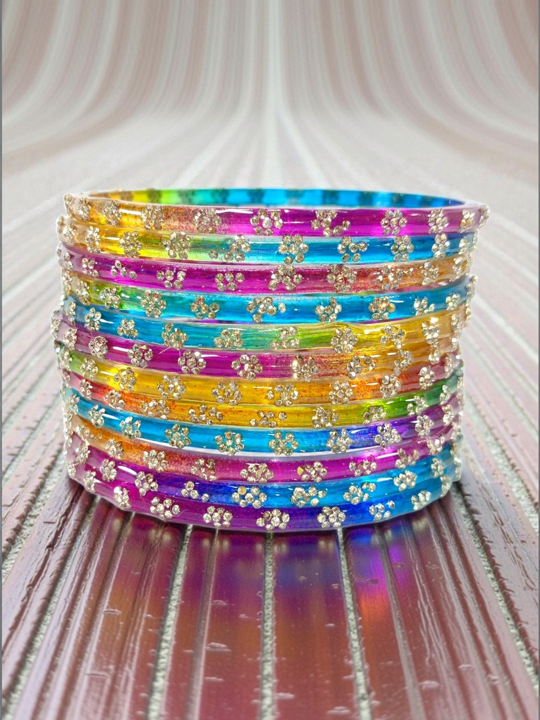 BEG FASHION Set Of 12 Zircon-Studded Glass Bangle