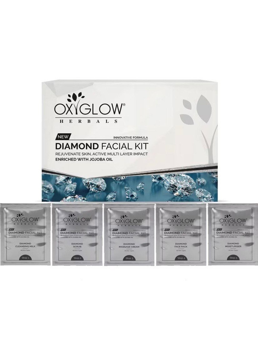 OxyGlow Herbals 5-In-1 Diamond Facial Kit With Jojoba Oil - 50 g