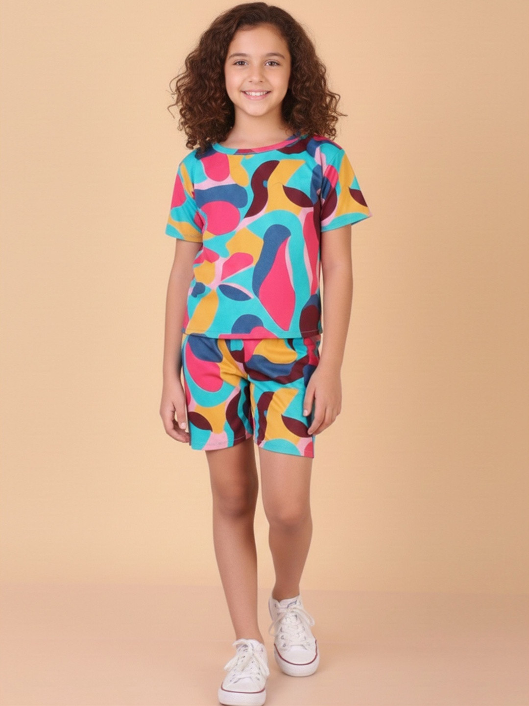 FEBVIBE Unisex Kids Printed T-shirt with Shorts