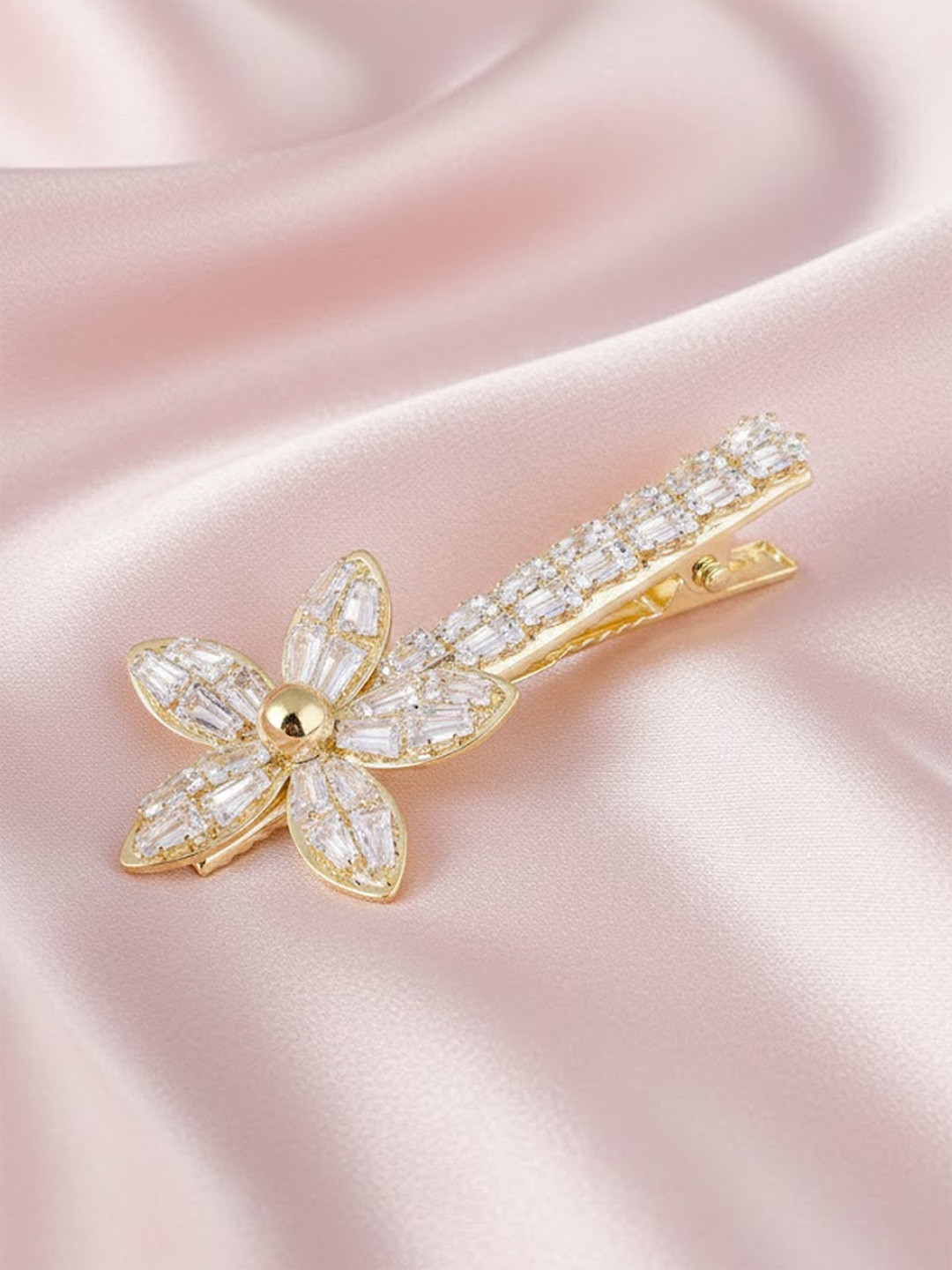 Adwitiya Collection Women Gold-Toned & Transparent Embellished Bobby Pins