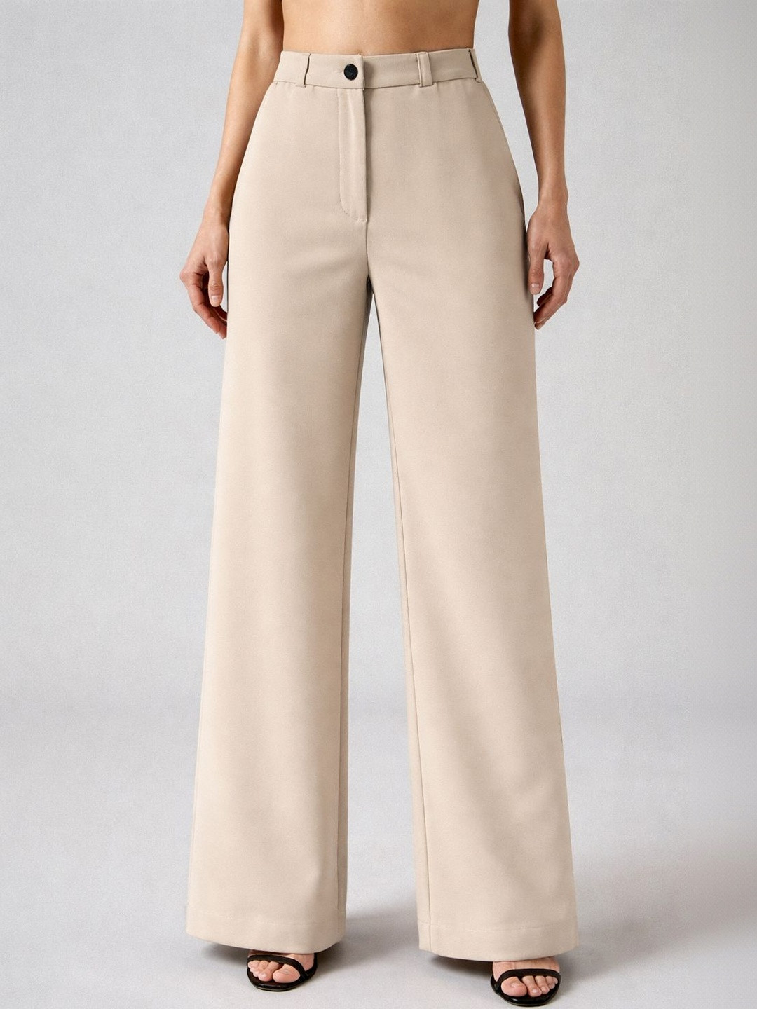 CREZYVEZY Women Relaxed Straight Leg Straight Fit High-Rise Non Iron Trousers
