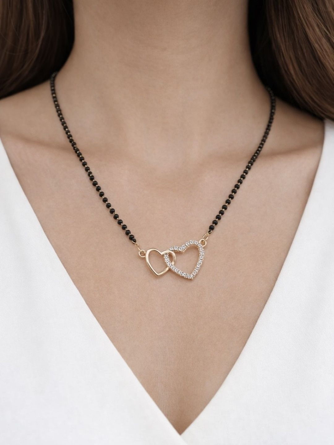 Zeviel Rose Gold-Plated Artificial Stones and Beads Mangalsutra