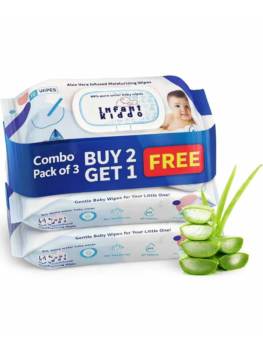 Infant Kiddo Set Of 3 Moisturizing Baby Wipes - 72 Pcs Each