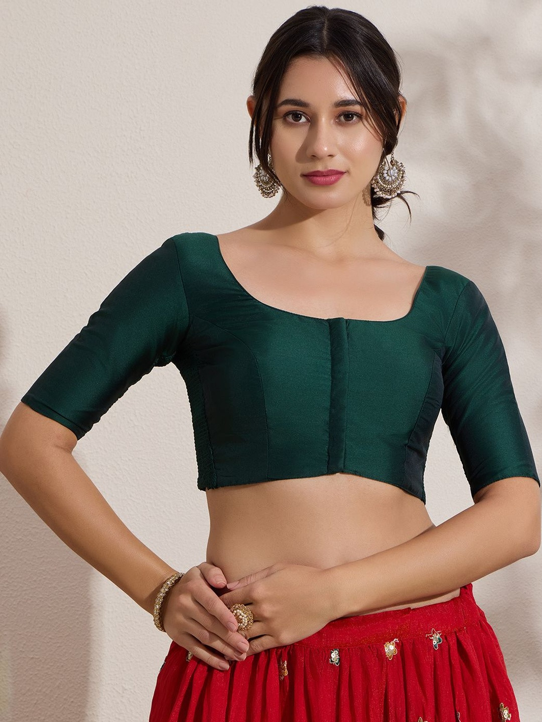 The Blouse Originals Stretchable Green Silk Round FlexiFit Padded Readymade Saree Blouse