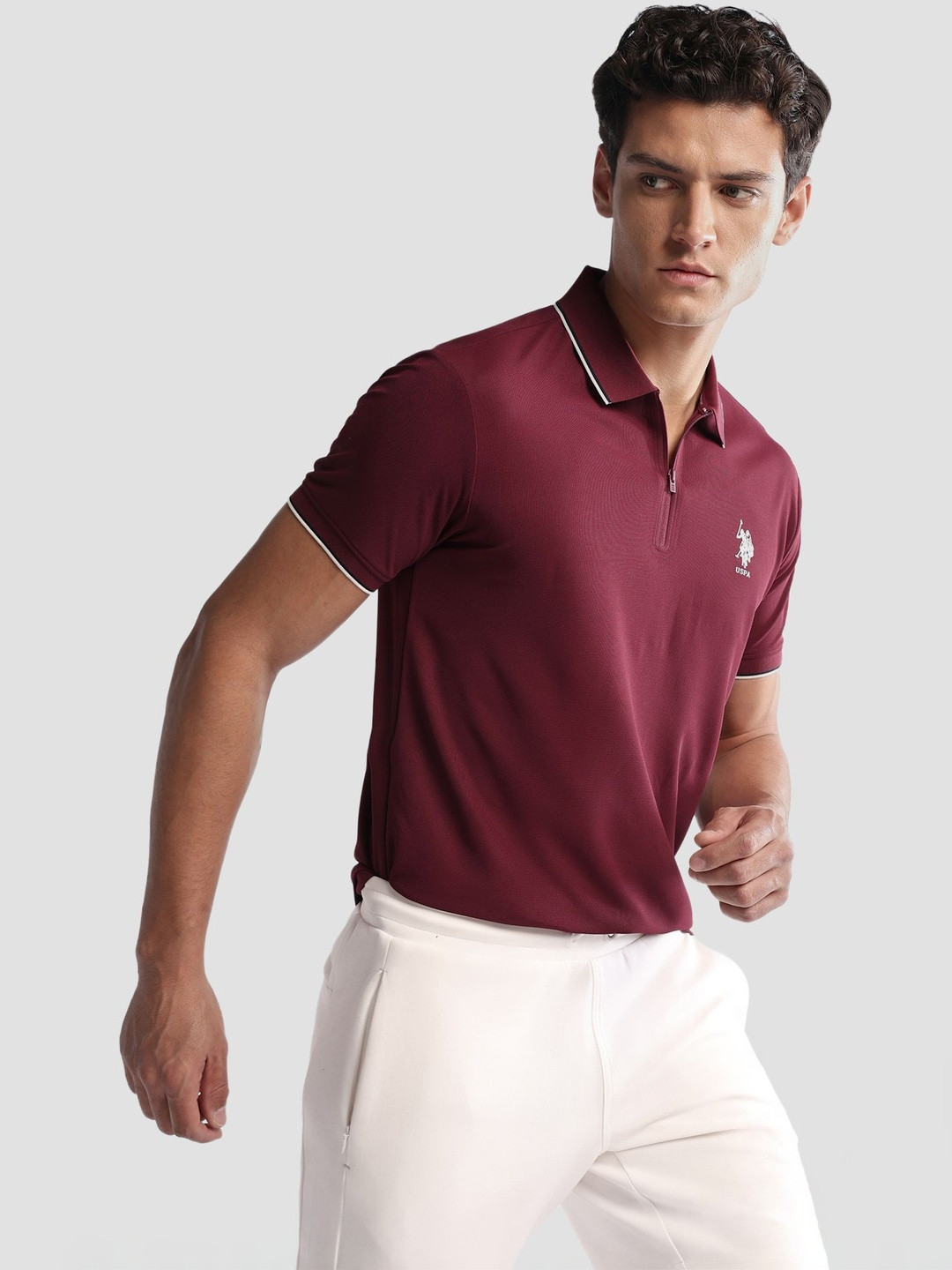 USPA Sport Men Brand Logo Polo Collar Pockets T-shirt