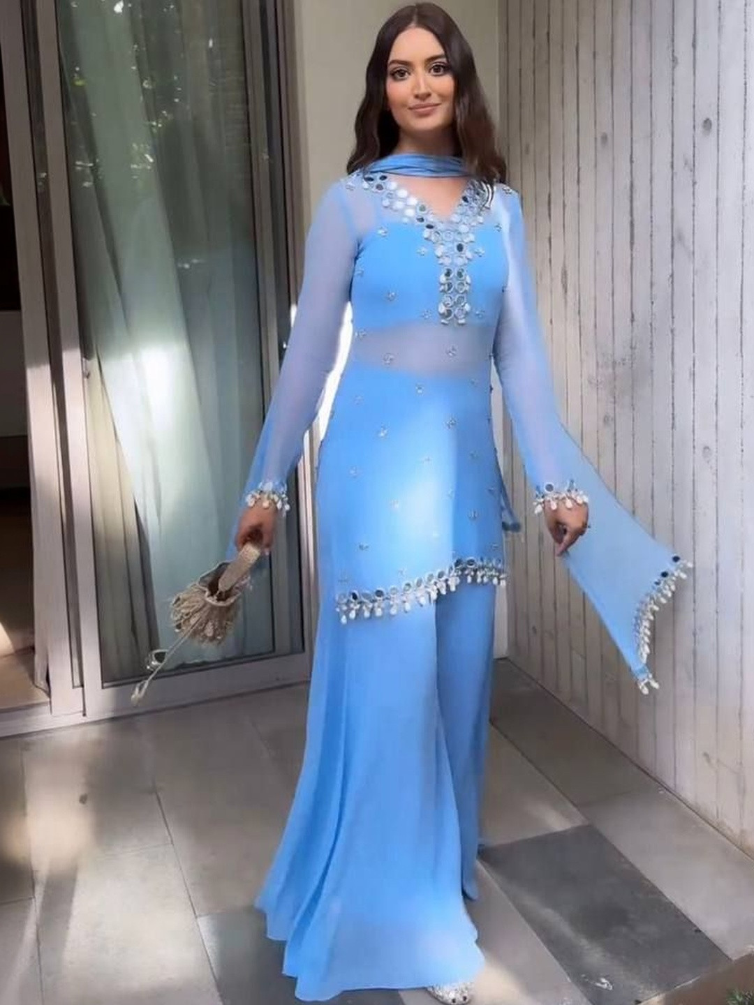 SWORNY FASHION Women Regular Mirror Work Kurta with Sharara & With Dupatta